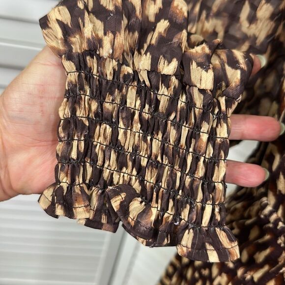 Cupio Mini Dress Large Smocked Leopard Print - Picture 7 of 15